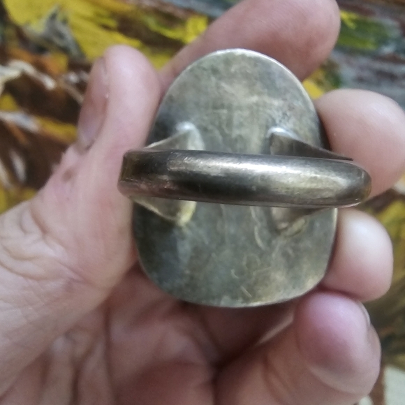 Large Vintage Signed Turquoise Sterling Native American Statement Ring - Picture 6 of 11